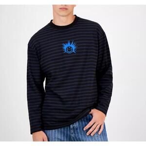 Men's Striped Cotton Logo Graphic Crewneck T-Shirt
